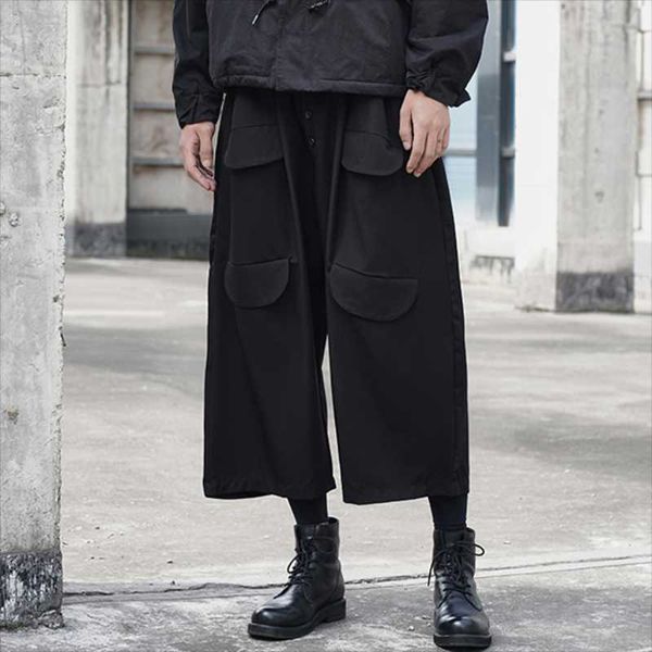 

men's pants straight spring and autumn classic dark retro neutral trend fashionable simple relaxed casual nine-minute, Black