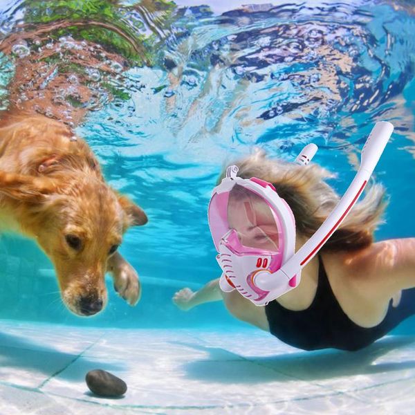 

full face diving mask double tube silicone snorkeling scuba masks anti-fog anti-leak underwater breathing apparatus for adults