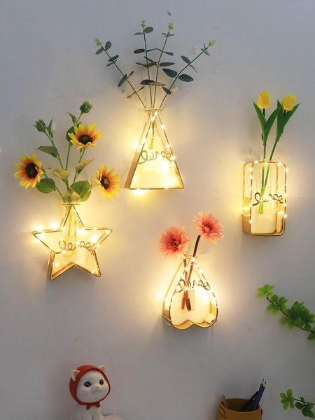 

decorative flowers & wreaths creative wall hanging iron art pendant home decor decoration green plant artificial flower vase accessories orn