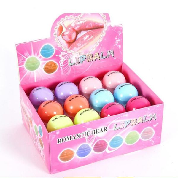 Lipgloss, 24 Stück, Fruchtgeschmack, niedlicher runder Ball, reine natürliche Pflanze, für Kinder, Babys, Mädchen, Lippen, feuchtigkeitsspendend, romantischer Bär