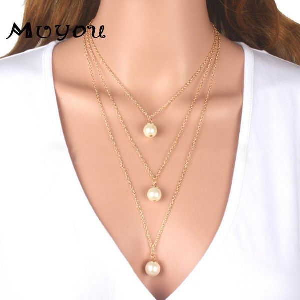 

pendant necklaces creative gold color round clavicle chain necklace multi-layer pearl for women collares jewelry xl361 drop, Silver