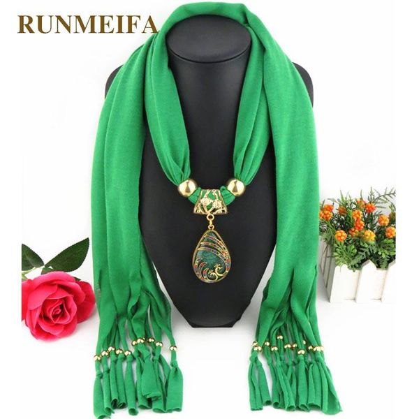 

pendant necklaces runmeifa necklace scarf fashion vintage bohemian big resin water drop hanger effect polyester large kwastje sjaals, Silver