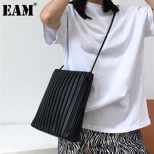 

evening bags [eam] women simple pleated tote bag pu leather flap personality all-match crossbody shoulder fashion tide 2021 18a3393