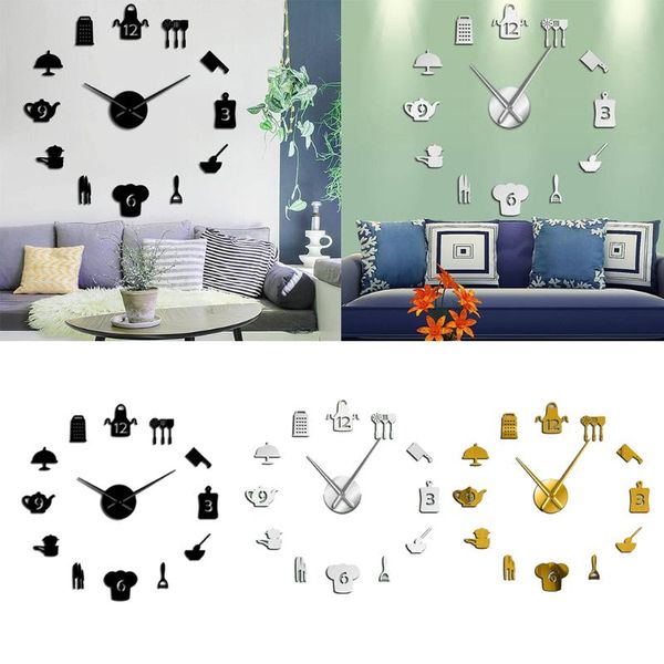 

wall clocks modern 3d diy large clock acrylic mirror sticker watch dinnerware pattern surface home decoration