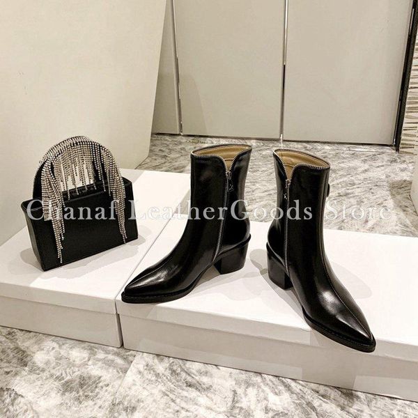 

boots 2021 fashion women shoes genuine leather designer high heel short boot thick heels nude booties lace up black
