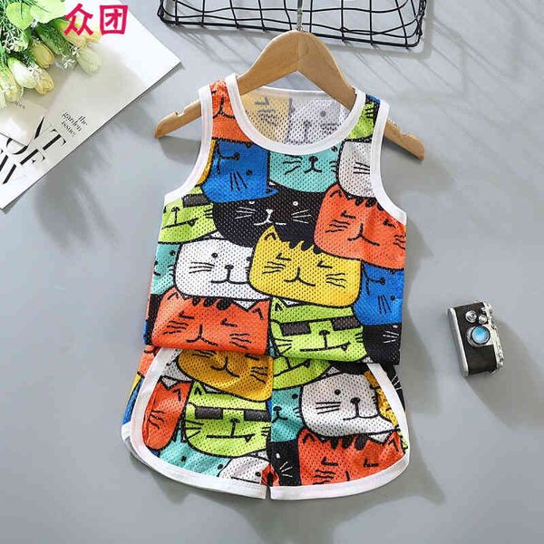 

changyin clothing summer boy's vest sleeveless shorts set children's and girls' fast drying sports fashion clothes handsome t, Blue