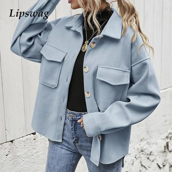 

women's jackets 2021 women long sleeve solid pockets autumn female coats single breasted jacket fashion simple crop shoulder, Black;brown