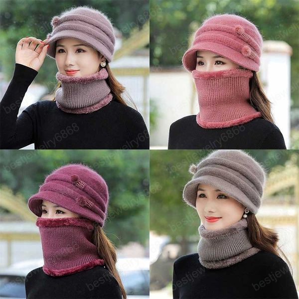 

winter hats for women add fur lined hat and scarf warm set fashion casual outdoor fur knitted bucket cap woman bonnet, Blue;gray
