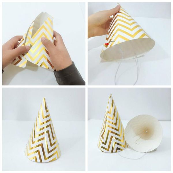 

party hats 10pcs birthday hat with rope kids child gold silver striped conical paper cap supplies