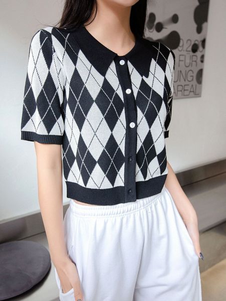 

dazy argyle pattern crop knit z2ci#, White