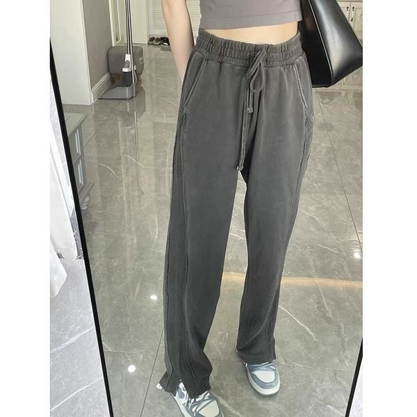 

women's pants & capris retro loose jogging wide-leg sports trousers gray high-waist hip-hop streetwear fashion casual, Black;white