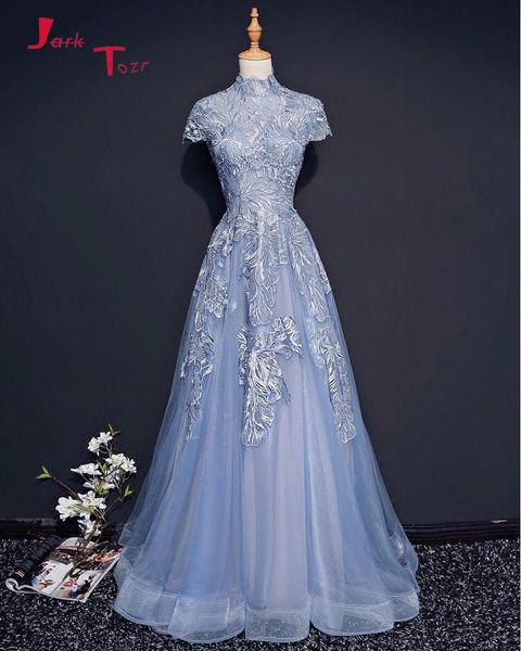 

party dresses jark tozr custom made china online shop high neck short sleeve zipper up lace tulle formal evening vestido de festa, White;black
