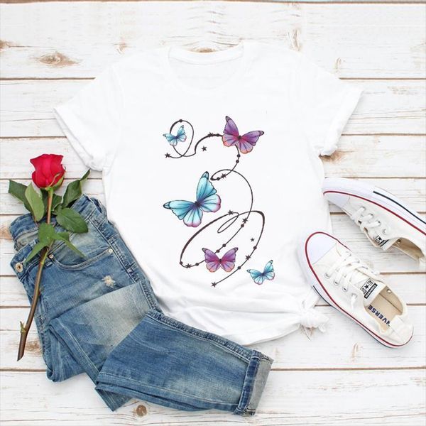 

men print clothes butterfly mens t shirt 90s girl fashion lady summer graphic female ladies tee, White;black