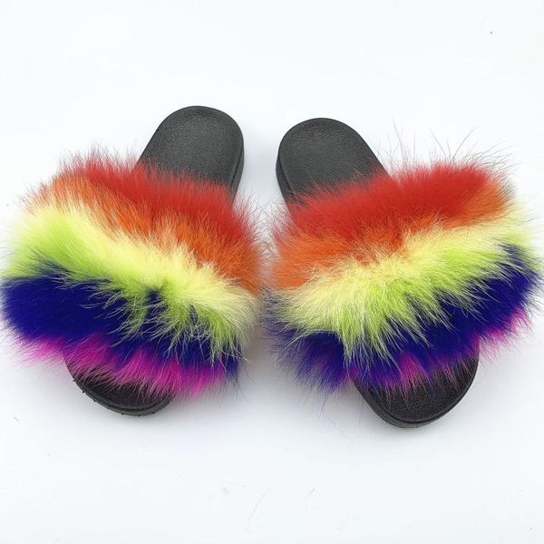 

real fur slippers pvc european size us, Black