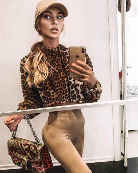 

women's hoodies & sweatshirts winter women leopard plush crop sweatshirt long sleeve drawstring hooded warm short teddy pullover coat, Black