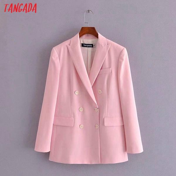 

tangada women 2021 fashion pink blazer coat vintage double breasted long sleeve female outerwear chic 3h356 women's suits & blazers, White;black