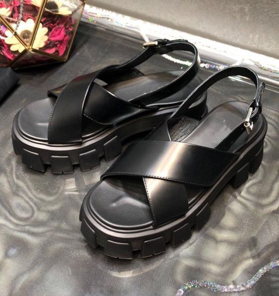 

women's sandals 2021 women shoes explosion designer back strap sandal genuine leather platform ladies, Black