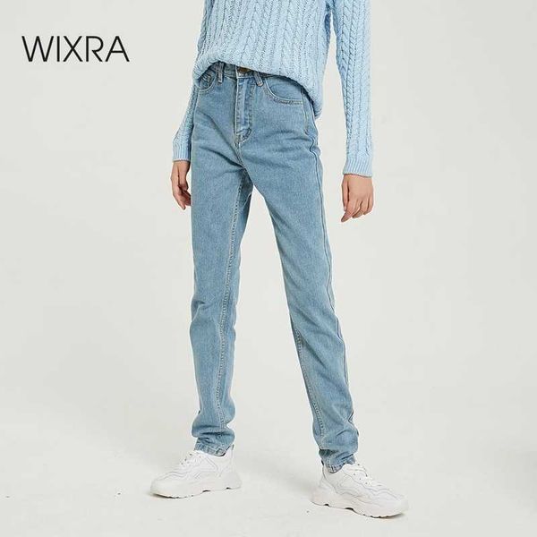 

wixra basic jeans soft pants harem female straight all match high waist femme long denim pants for women plus size 210616, Blue