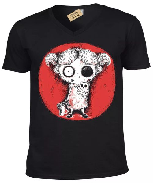 

Zombie MÃ¤dchen T-Shirt Gothic Rock Corpse Alptraum Horror Herren V-Ausschnitt, White;black