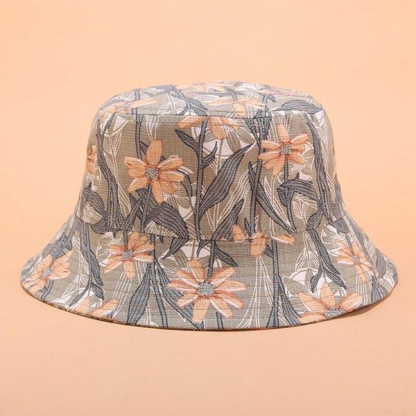 

wide brim hats 2021 cotton print flowers bucket hat fisherman outdoor travel sun cap for women, Blue;gray