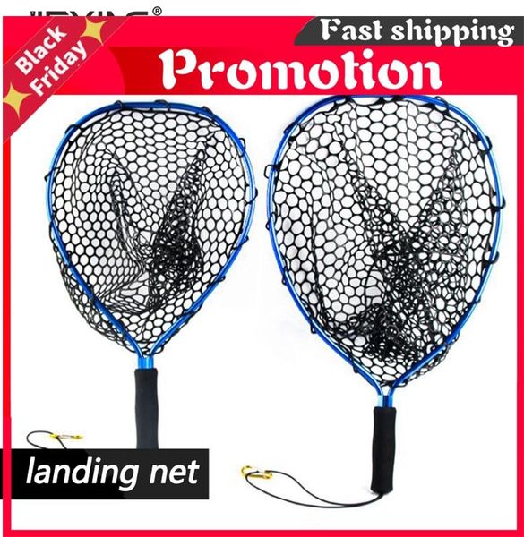 

fishing accessories portable landing net silicone mesh fish nets strong aluminum alloy frame network tackle