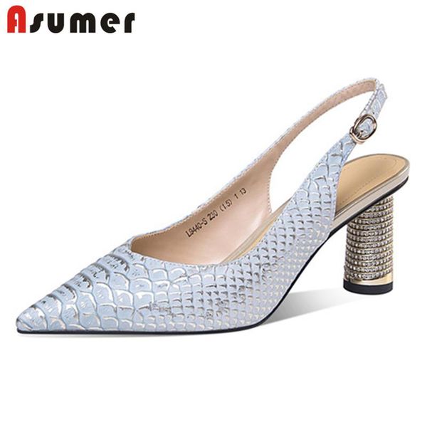 

asumer 2021 arrive women pumps genuine leather shoes pointed toe slingback high heels single ladies wedding dress, Black