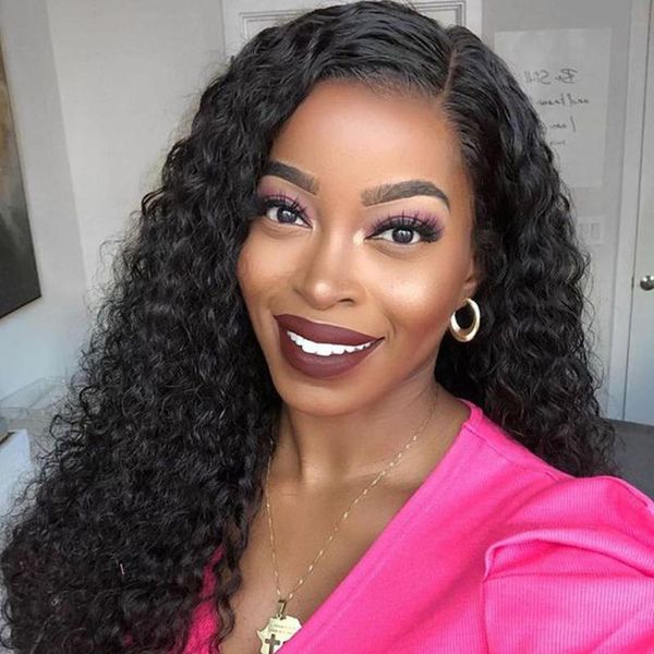 

lace wigs deep curly frontal wig preplucked front human hair closure for black women, Black;brown