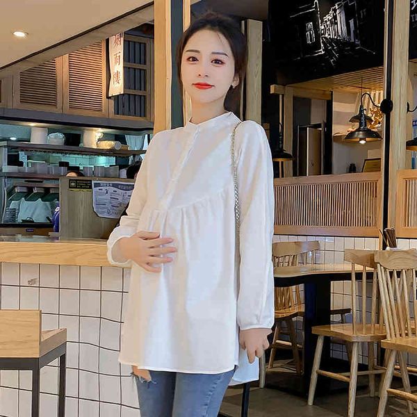 

shirts 803# spring white cotton linen maternity blouses a line long sleeve loose shirt clothes for pregnant women pregnancy tunic