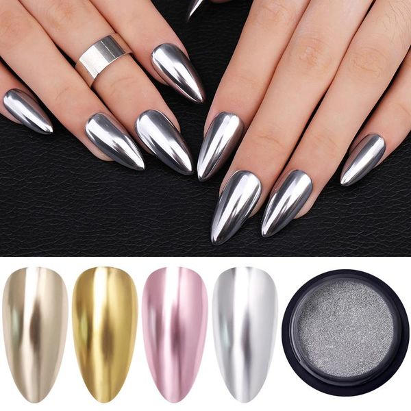 

nail glitter sliver metal mirror powder gel polish rub dust shiny gold fine chrome flakes pigment diy accessories decor, Silver;gold