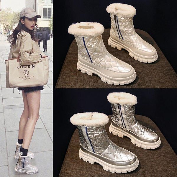 

boots plus fleece snow winter warm women's shoes korean style casual cotton zapato female high-outdoor ski calceus, Black