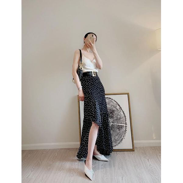

skirts silk dot high-waisted fishtail skirt long half-length dress women black and white