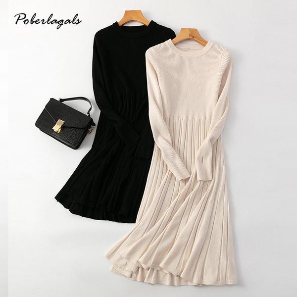 

women's sweaters 2021 elegant ol slim long sweater big swing dress women thick knit autumn winter female a-line basic casual, White;black