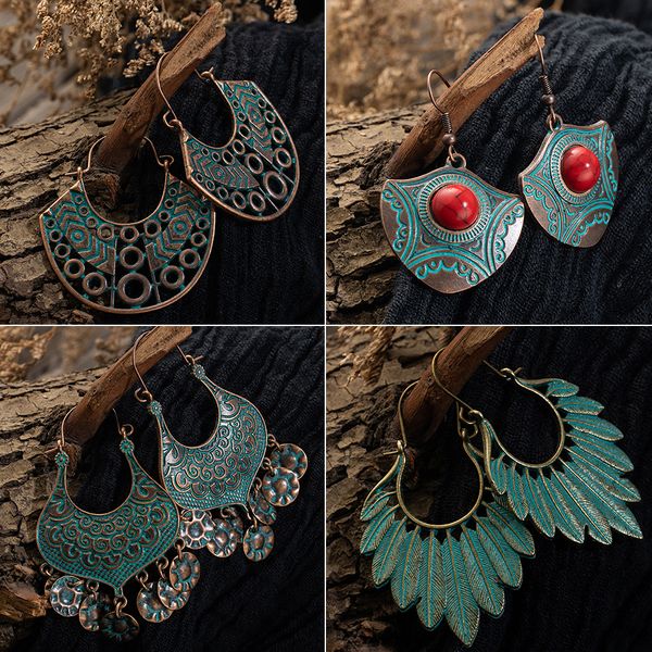 Modische Ohrringe für Damen, Statement-Ohrringe, Vintage-Stil, Boho, indisches Antik-Kupfer, baumelnd, hängende Schmuck-Accessoires