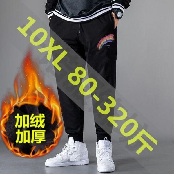 

men's pants winter autumn men fleece warm sweatpants large size 10xl sports elasticity casual thick loose trousers 52 54, Black