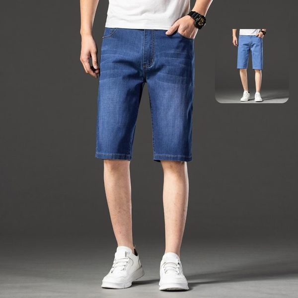 

denim shorts summer thin stretch straight pants sports and leisure capris plus up size blue black jeans trousers men men's