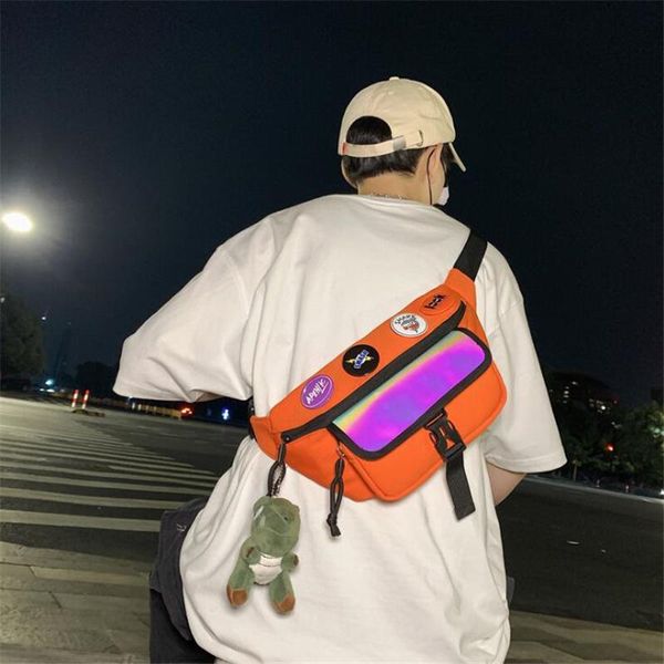 

waist bags black orange gray blue fashion crossbody women colorful reflective phone bag hip hop streetwear chest for men