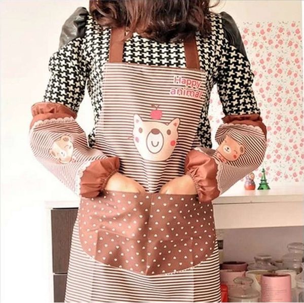

korean version of kitchen cartoon bear sleeve waterproof apron suit for men and women