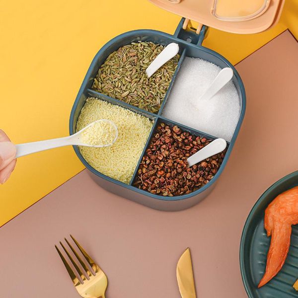 

storage bottles & jars 4 in 1 plastic salt and pepper shaker transparent spice dispenser compartment seasoning jar kitchen containers with l