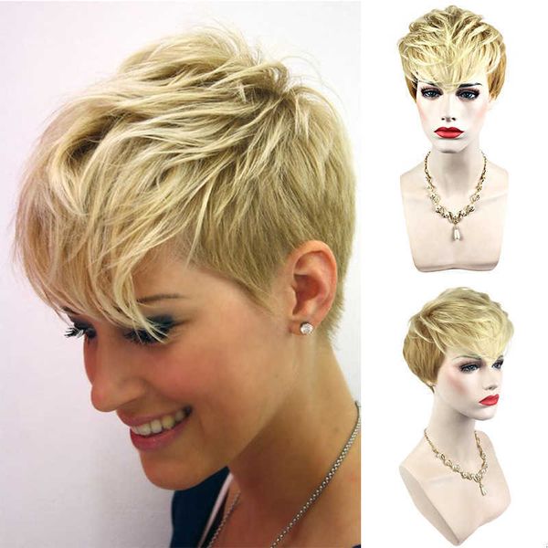 

trend wig light gold female short hair rose headgear direct sal, Black