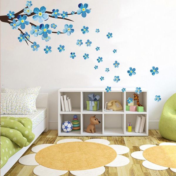 

style blue plum wall sticker art decals living room sofa bedroom background decorations blossom stickers wallpaper