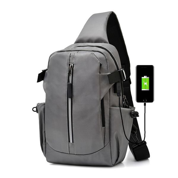 

nylon men's new usb charging chest bag business leisure anti splash large capacity small backpack reflective