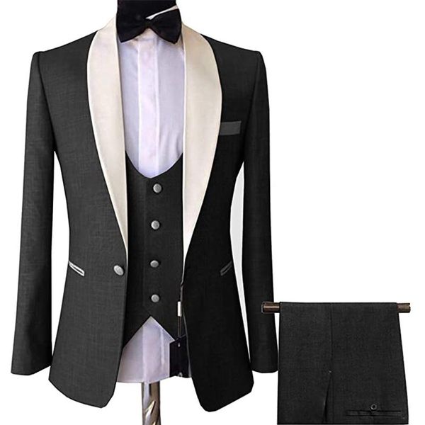 

men's suits & blazers suit 3 pieces black gray lapel collar one breasted slim fit casual business dress wedding tuxedo blazer+pants+ves, White;black