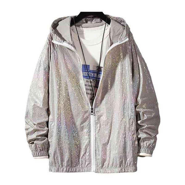 

women basic jackets summer colorful reflective causal thin windbreaker women hooded jackets coat zipper bomber veste femme 210722, Black;brown