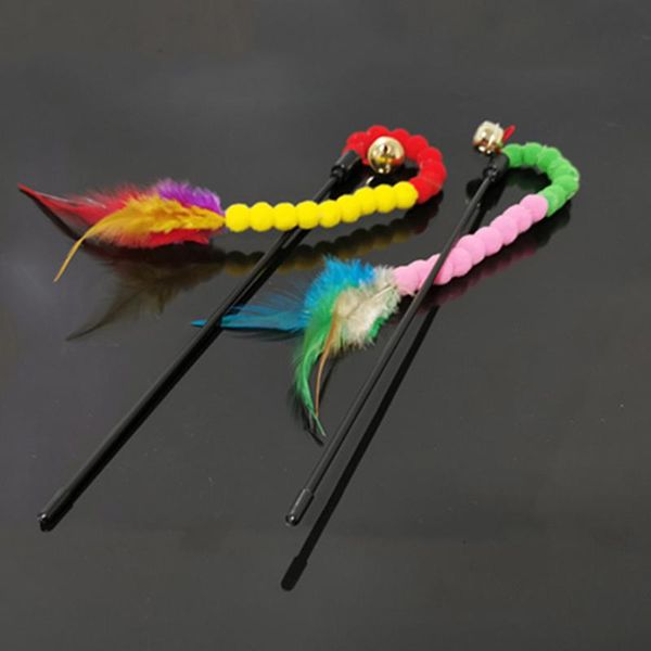

cat toys short pole hairy ball string funny stick toy colorful teasing interactive playing feather throwing