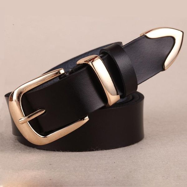 

belts women's genuine leather designer metal alloy buckle belt ladies pure color casual decoration jeans all-match, Black;brown