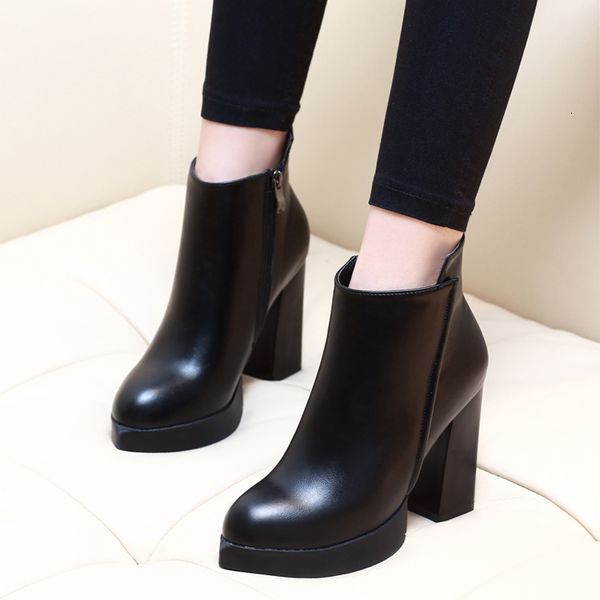 

{category} fashion casual zipper pointed toe soft leather women shoes square high heel ankle boots black motorcycle g0011 x6lb