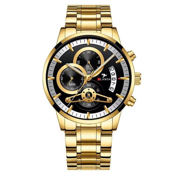 

wristwatches jlanda gold stainless steel men's wrist watches waterproof luminous chronograph quartz watch fashion casual sport, Slivery;brown