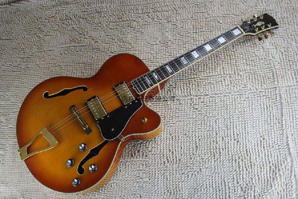 

new arrival g custom l5 jazz guitar semi hollow electric guitar orange color in stock shipping @16