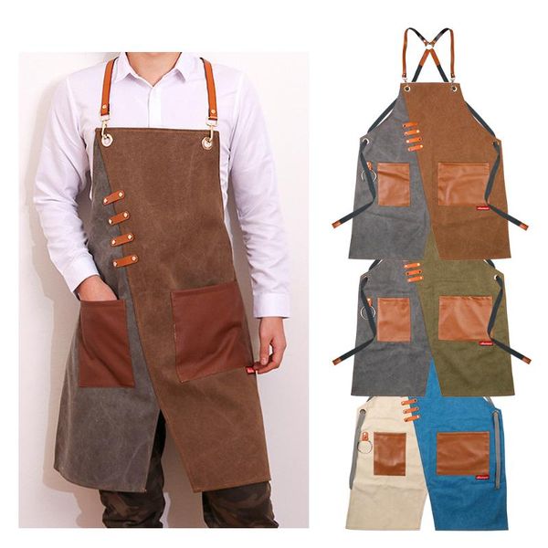 

with tool pockets cross-back straps work apron adjustable durable for kitchen salon woodworking painting canvas aprons