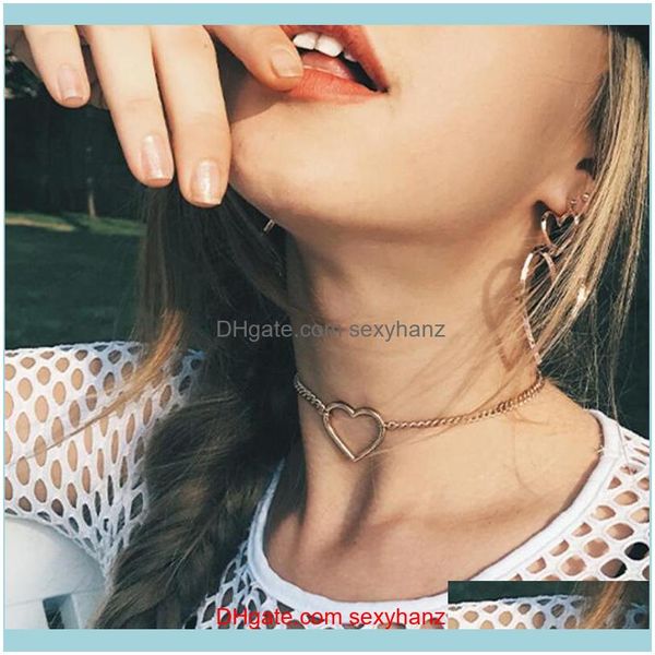 

& pendants jewelrywomen fashion korean sweet love hollow heart choker necklace statement cute gold chain chocker necklaces jewelry mujer col, Golden;silver